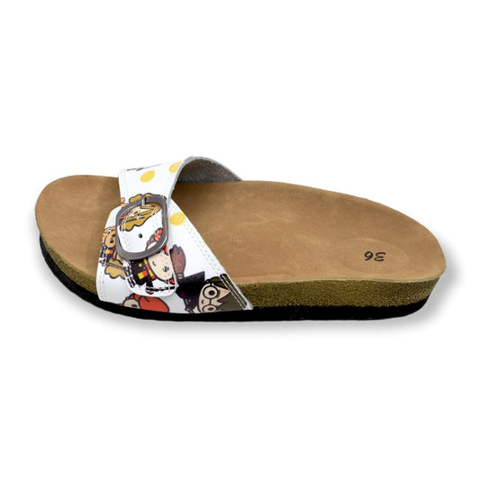 Side profile of wizard design single band open toe leather sandals
