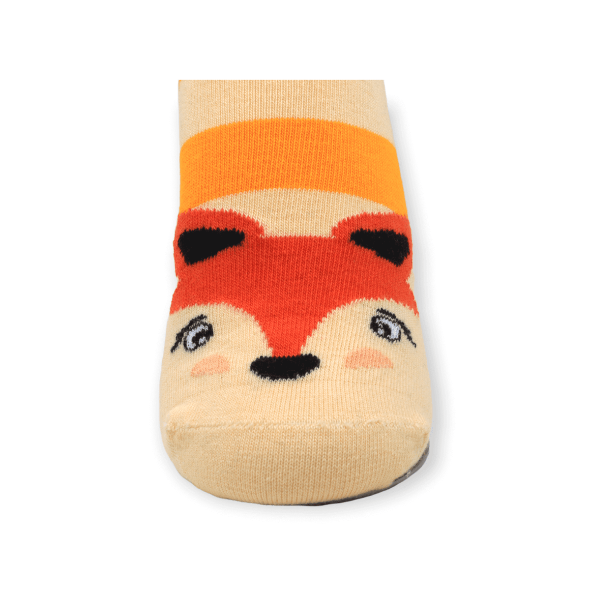 Side view of unisex three-pack socks box set with fox apple and mushroom designs