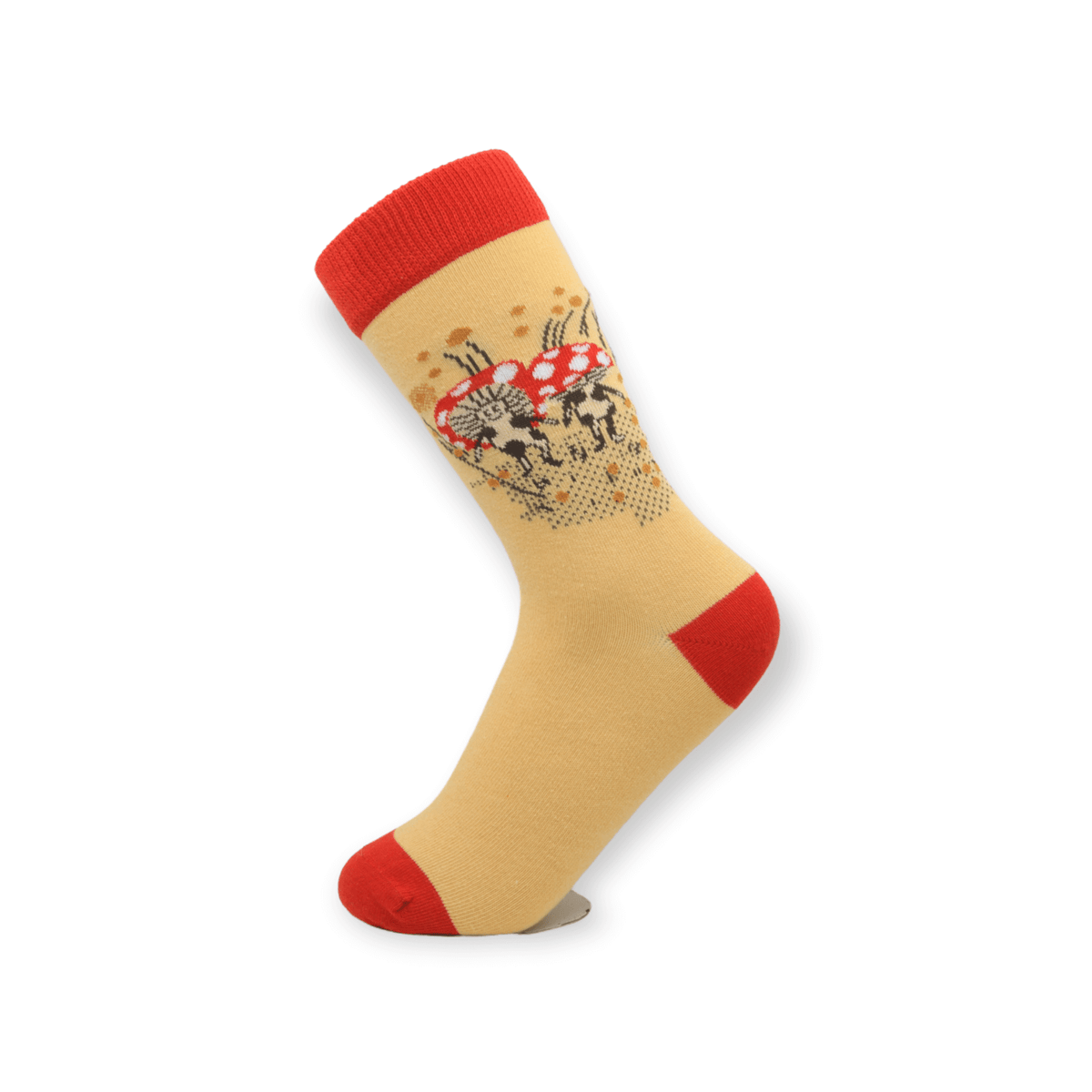 Front view of unisex mushroom design casual cotton socks