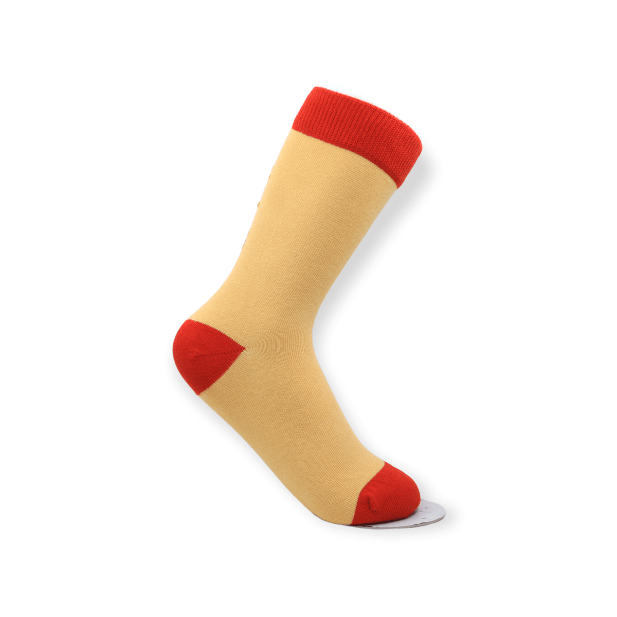 Side view of three-piece socks box set with sausage dog mushroom and fox designs
