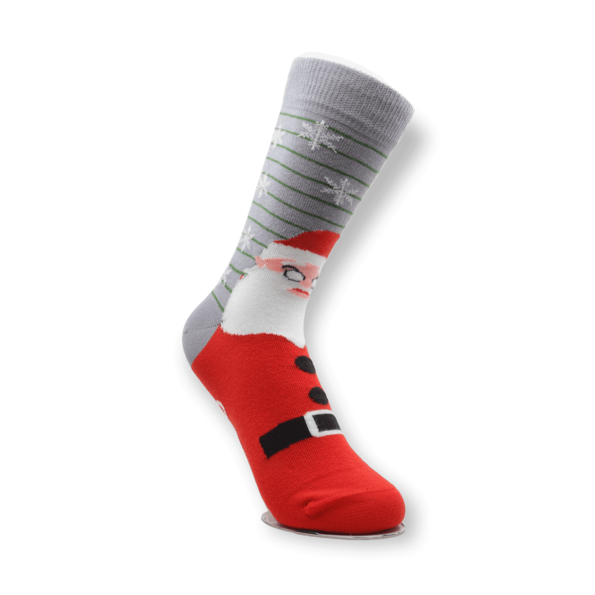 Close-up of the knitted design on unisex Santa Claus Christmas cotton socks