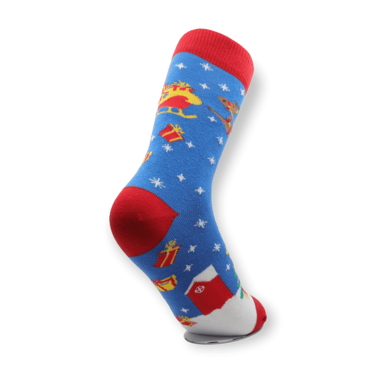 Unisex blue deer Christmas cotton socks worn on the feet