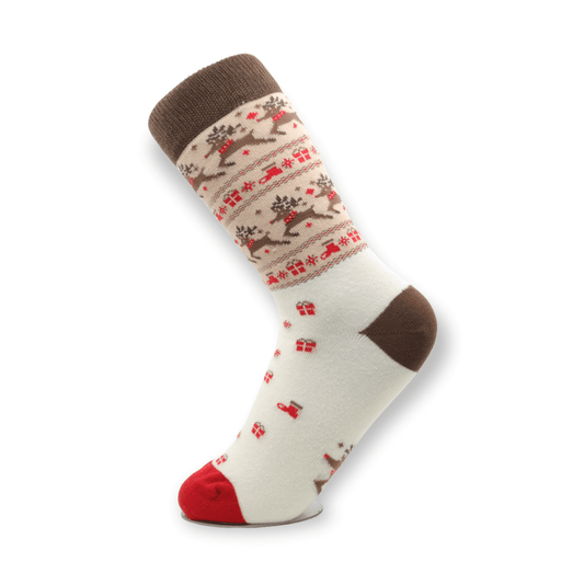 Front view of unisex deer design Christmas cotton socks