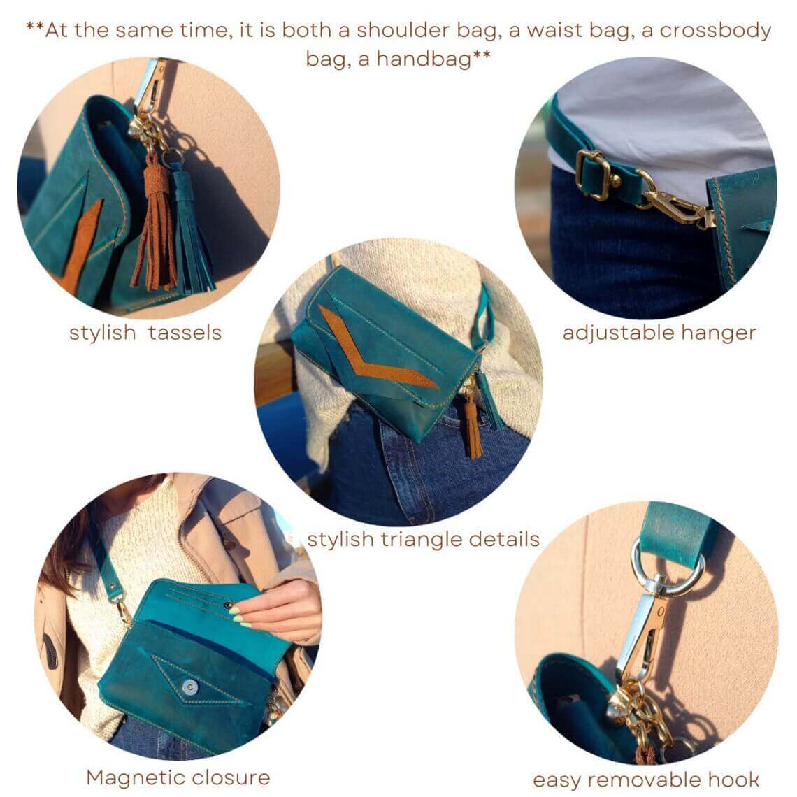 Artisan blue leather waist bum bag in style 01 worn at the waist