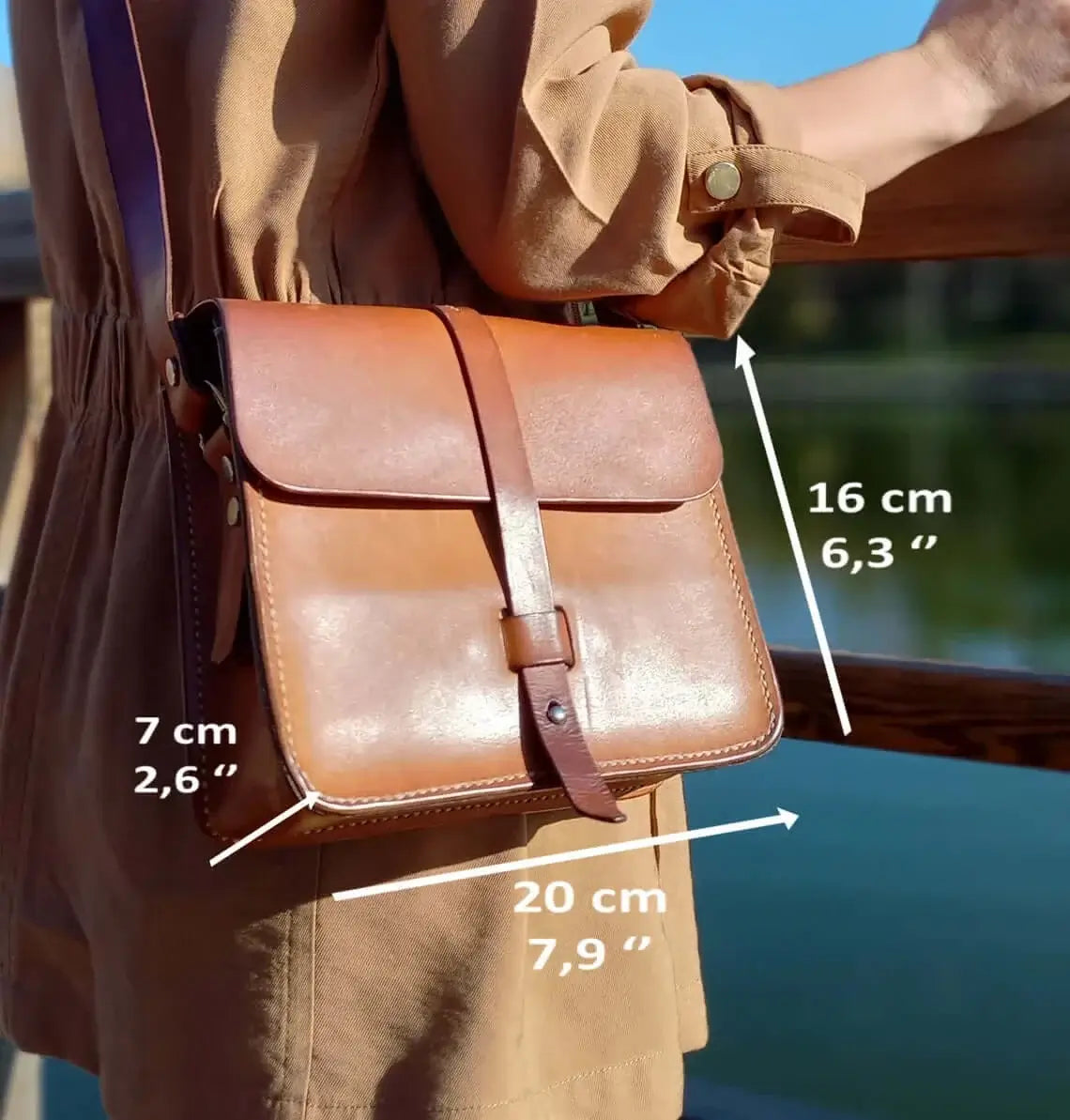 Close-up of the leather grain on genuine tan leather belt bum bag
