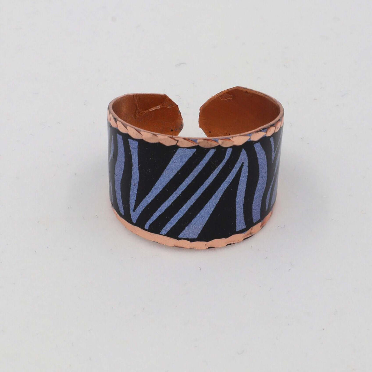 Close-up of the copper texture on handcrafted copper circle adjustable ring