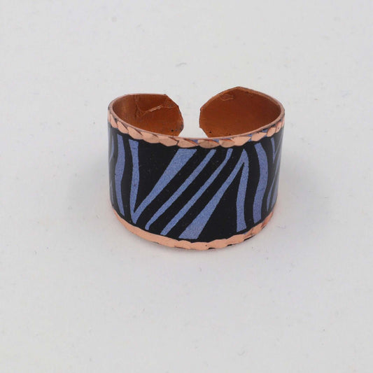 Close-up of the copper texture on handcrafted copper circle adjustable ring