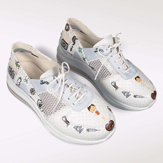 Front view of doctor and nurse leather sneaker clogs with a Supermax sole