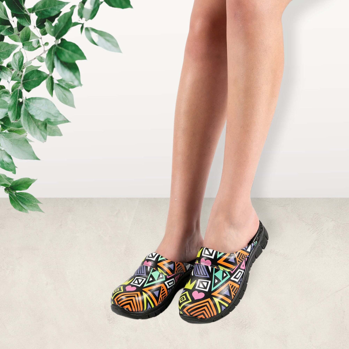 Sole and tread detail of handmade unisex colourful leather clogs with a Comfortflex sole