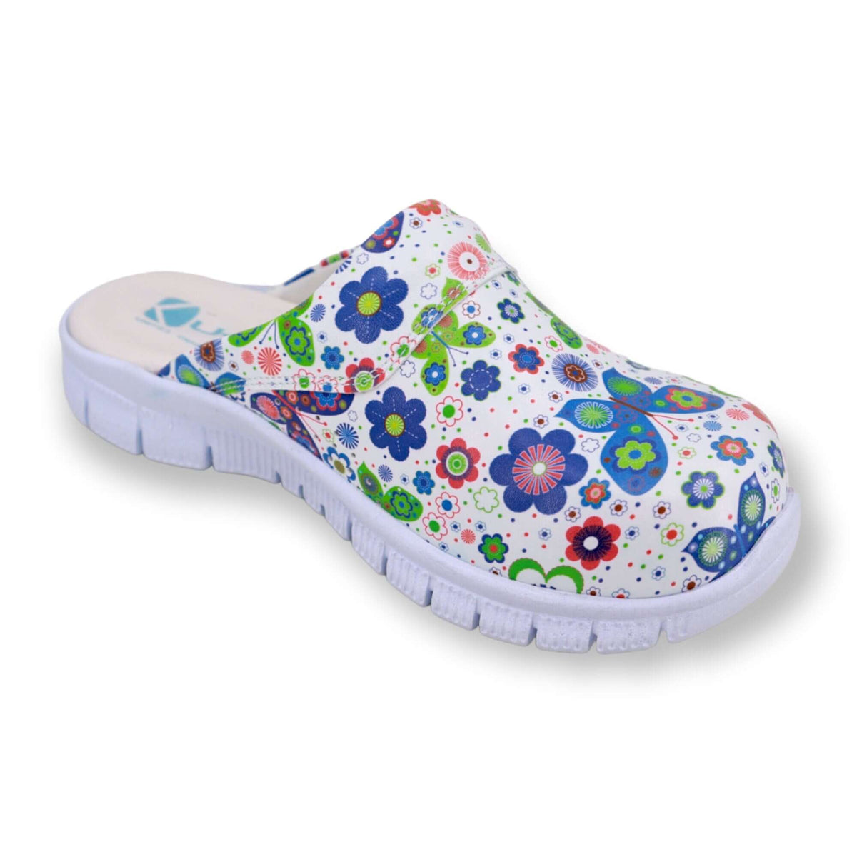 Sole and tread detail of handmade butterfly design leather clogs with a Comfortflex sole