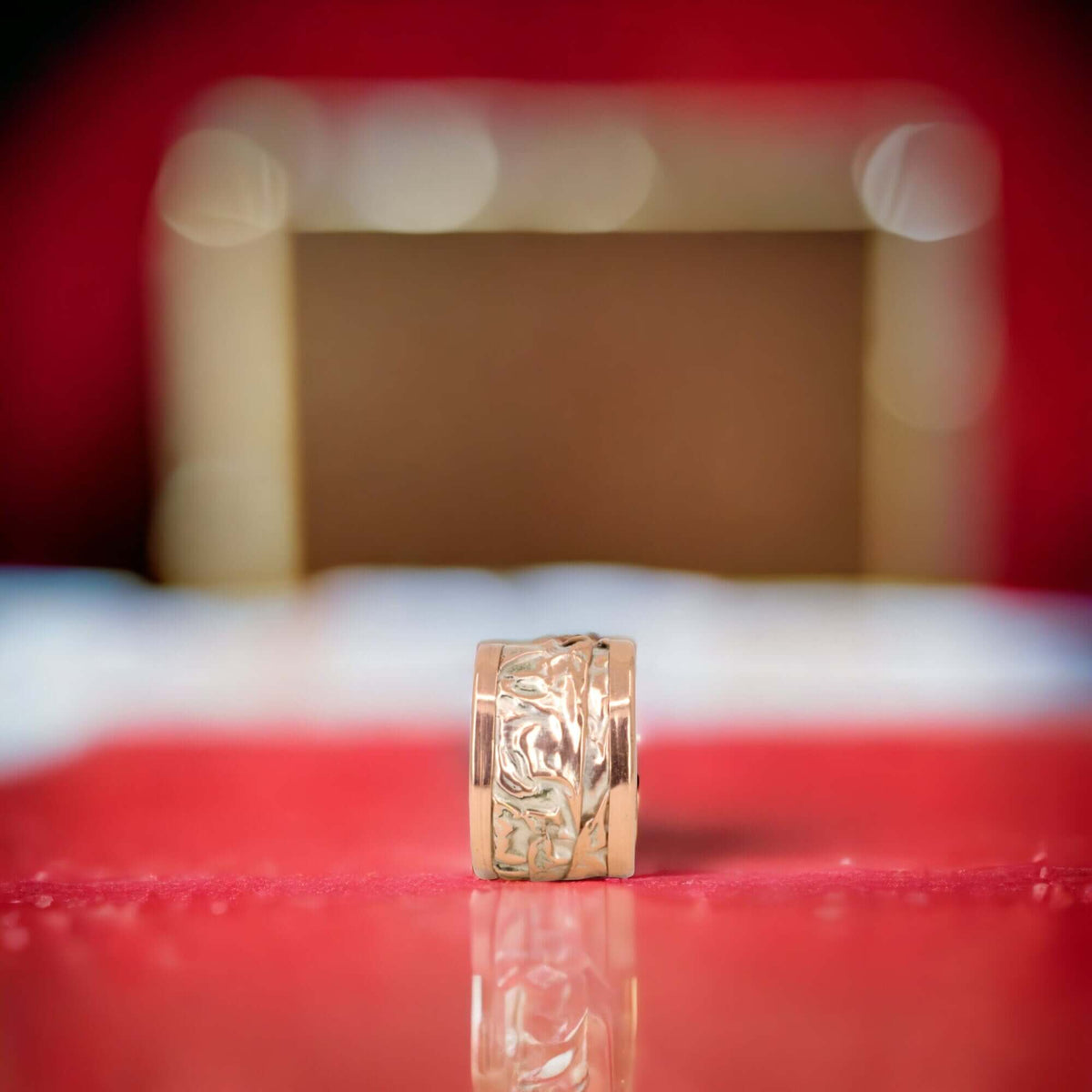 Close-up of the copper texture on artisan silver wrinkled copper adjustable ring