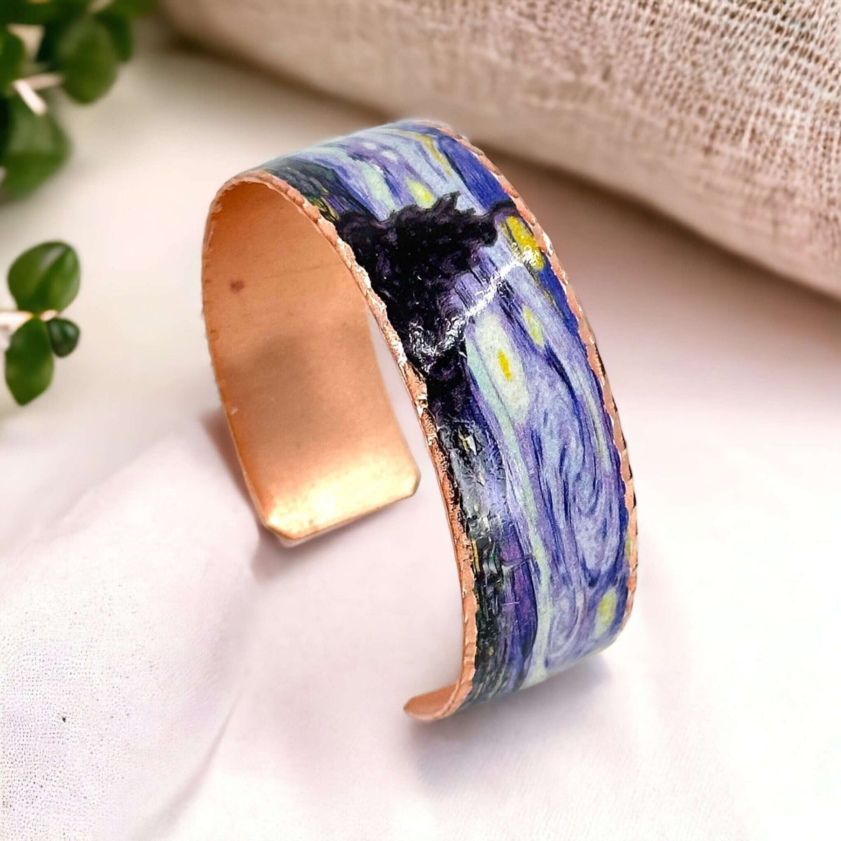 Front view of three-piece Van Gogh Starry Night copper jewellery set